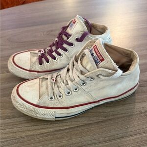 Converse White High-Top Sneakers with Purple Laces